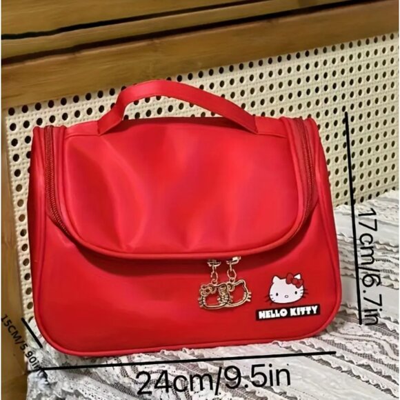 Hello Kitty Large Capacity Red Cosmetic Travel Bag Cute & Functional Makeup - Picture 2 of 6